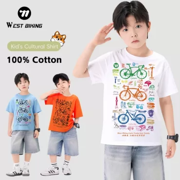 WEST BIKING Family Cultural Short Sleeve Cycling Parts Themed Print Shirts Summer Casual Breathable Cotton Children T-Shits